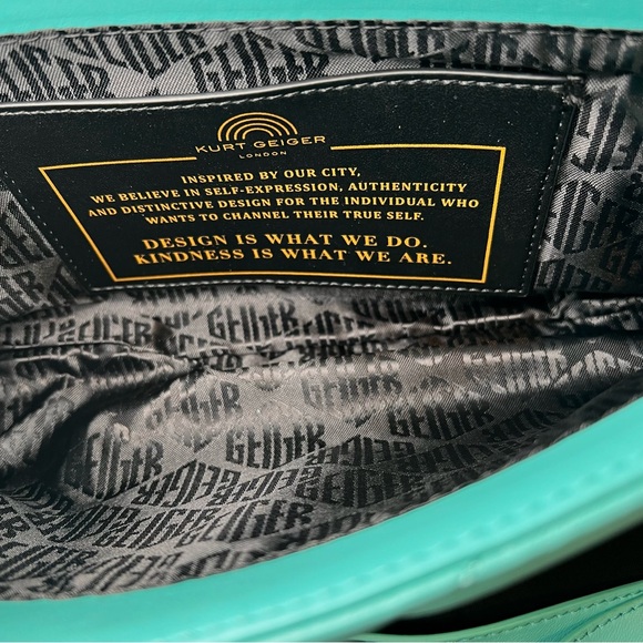 Kurt Geiger Long Kensington Quilted Leather Shoulder Bag Turquoise NWT - Picture 14 of 14